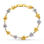 18K PULSERA ORO BICOLOR FLORES 18,5 CM