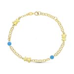 18K PULSERA ORO AMARILLO OSOS Y TURQUESAS 18CM