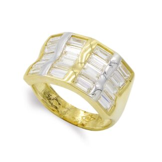 18K SORTIJA ORO BICOLOR BARRITAS Y CIRCONITAS, ANCHO: 12 MM