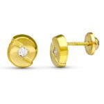 18K PENDIENTES ORO AMARILLO CIRCONITA 7X6 MM CIERRE TUERCA