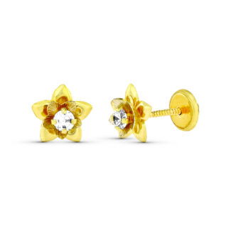 18K PENDIENTES ORO AMARILLO FLOR CON CIRCONITA 7X7 MM, CIERRE TUERCA