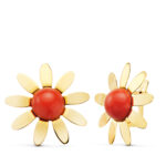 18K PENDIENTES ORO AMARILLO FLOR 9 PETALOS CON CORAL 8MM, ANCHO: 20X20 MM,CIERRE CATALAN