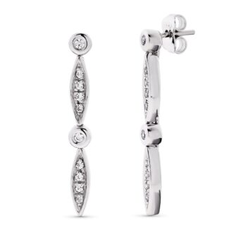 18K PENDIENTES ORO BLANCO LARGOS CIRCONITA 30X4 MM CIERRE PRESION