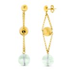 18K PENDIENTES ORO AMARILLO BOLA ORO 8 MM VERDE 10 MM CIERRE PRESION