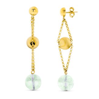 18K PENDIENTES ORO AMARILLO BOLA ORO 8 MM VERDE 10 MM CIERRE PRESION