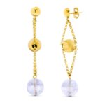 18K PENDIENTES ORO AMARILLO LARGOS BOLA ORO Y DE COLOR PRESION
