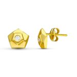18K PENDIENTES ORO AMARILLO PENTAGONO, 7X7 MM CIERRE TUERCA