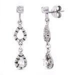 18K PENDIENTES ORO BLANCO LARGOS CIRCONITA 32X7 MM CIERRE PRESION