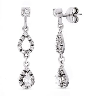 18K PENDIENTES ORO BLANCO LARGOS CIRCONITA 32X7 MM CIERRE PRESION