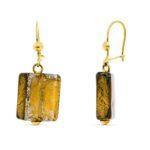 18K PENDIENTES ORO AMARILLO CON CRISTAL MURANO MARRON, 33X15 MM CIERRE GANCHO
