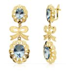 18K PENDIENTES ORO AMARILLO CUBANA LAZO AGUAMARINA 43X15 MM CIERRE CATALAN