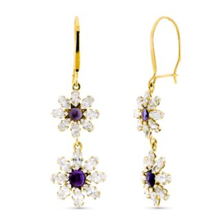 18K PENDIENTES ORO AMARILLO LARGOS FLORES CIERRE GANCHO