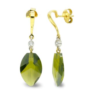 18K PENDIENTES ORO BICOLOR OLIVINA 18 MM CIRCONITA CIERRE PRESION