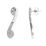 18K PENDIENTES LARGOS ORO BLANCO Y CIRCONITA 27X6 MM CIERRE PRESION
