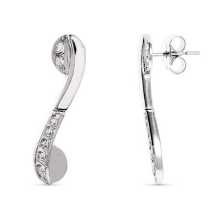 18K PENDIENTES LARGOS ORO BLANCO Y CIRCONITA 27X6 MM CIERRE PRESION