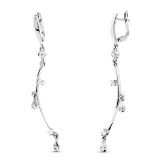 18K PENDIENTES ORO BLANCO LARGOS CIRCONITA 57X8 MM CIERRE CATALAN