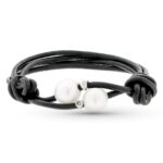 18K PULSERA CUERO PERLA Y DIAMANTE TALLA BRILLANTE