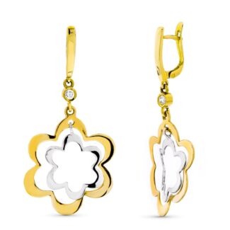 18K PENDIENTES ORO TRICOLOR LARGOS FLORES CIERRE CATALAN