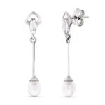 18K PENDIENTES ORO BLANCO LARGOS Y PERLAS CIERRE PRESION