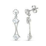 18K PENDIENTES ORO BLANCO DOS CUERPOS CON CIRCONITA 25X6 MM, CIERRE TUERCA