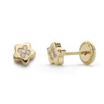 18K PENDIENTES ORO AMARILLO ESTRELLA CIRCONITA 4X4 MM CIERRE TUERCA