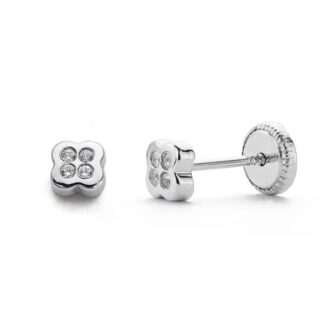18K PENDIENTES CIRCONITA ORO BLANCO 4 MM CIERRE TUERCA