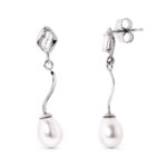 18K PENDIENTES ORO BLANCO Y PERLA Y CIRCONITA CIERRE PRESION