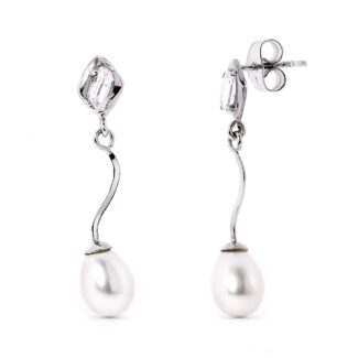 18K PENDIENTES ORO BLANCO Y PERLA Y CIRCONITA CIERRE PRESION