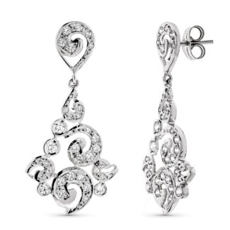 18K PENDIENTES ORO BLANCO LARGOS FILIGRANA CIERRE PRESION