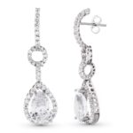 18K PENDIENTES ORO BLANCO LARGOS CIRCONITA 41X11 MM CIERRE PRESION