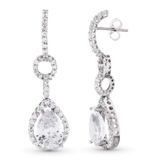 18K PENDIENTES ORO BLANCO LARGOS CIRCONITA 41X11 MM CIERRE PRESION