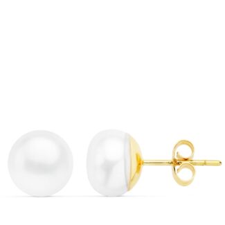 18K PENDIENTES ORO AMARILLO PERLA BARROCAS 9,5-10 MM CIERRE PRESION