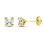 18K PENDIENTES ORO AMARILLO GARRAS CIRCONITA 5 MM CIERRE TUERCA