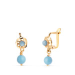 18K PENDIENTES ORO AMARILLO CUBANAS CON TURQUESAS, 15X6 MM CIERRE CATALAN