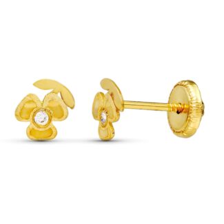 18K PENDIENTES ORO AMARILLO TREBOL LASER, 5X4 MM CIERRE TUERCA