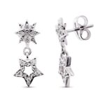 18K PENDIENTES ORO BLANCO CIRCONITA ESTRELLA 17X8 MM CIERRE PRESION