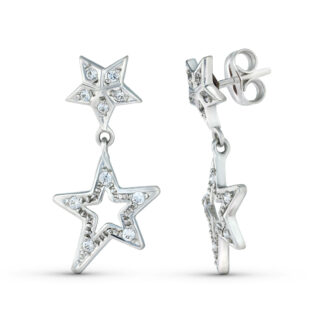 18K PENDIENTES ORO BLANCO DOS CUERPOS CON ESTRELLAS Y CIRCONTIAS 24X13 MM, CIERRE PRESION