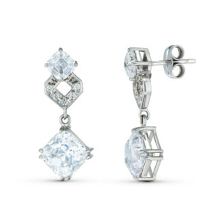 18K PENDIENTES ORO BLANCO DOS CUERPOS CON CIRCONITA 26X11 MM, CIERRE PRESION