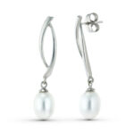 18K PENDIENTES ORO BLANCO DOS CUERPOS CON PERLAS, CIERRE PRESION