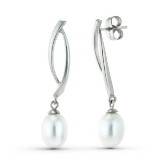 18K PENDIENTES ORO BLANCO DOS CUERPOS CON PERLAS, CIERRE PRESION