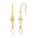 18K PENDIENTES ORO AMARILLO ROMBO 43X7 MM PERLA CULTIVADA 9X7 MM CIERRE GANCHO