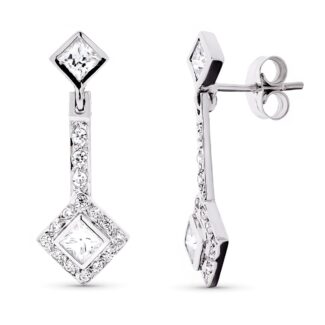 18K PENDIENTES ORO BLANCO LARGOS CIRCONITA 24X9 MM CIERRE PRESION