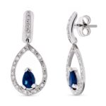 18K PENDIENTES ORO BLANCO PIEDRA FINA ZAFIRO 6X4 MM CIERRE PRESION