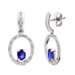 18K PENDIENTES ORO BLANCO ZAFIRO Y CIRCONITA CIERRE PRESION