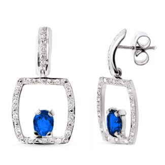 18K PENDIENTES ORO BLANCO ZAFIRO 5X4 MM CIERRE PRESION