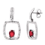 18K PENDIENTES ORO BLANCO RUBI 5X4 MM CIERRE PRESION