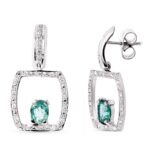 18K PENDIENTES ORO BLANCO ESMERALDA 5X4 MM CIERRE PRESION