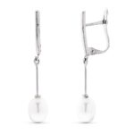 18K PENDIENTES ORO BLANCO CON PERLA 30X5 MM CIERRE CATALAN