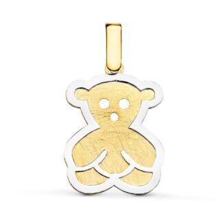 18K COLGANTE ORO BICOLOR OSO SUPERFICIE TEXTURIZADA Y BORDE ORO BLANCO, 20X16
