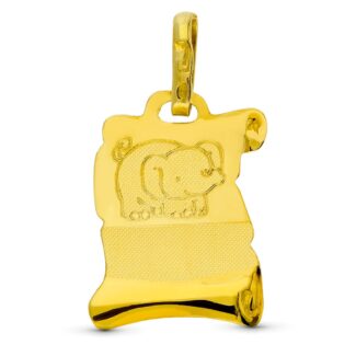 18K COLGANTE PERGAMINO ORO AMARILLO ELEFANTE 16X11 MM
